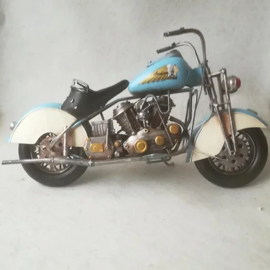 Blikken Indian motormodel lichtblauw met wit groot formaat 44 cm
