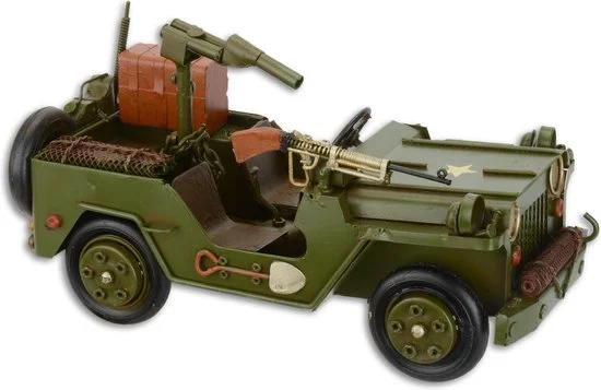 Blikken legerjeep WW2 groen zeer gedetailleerd decoratiemodel 27 cm