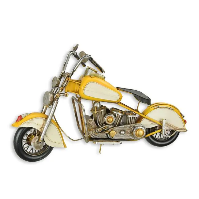 Blikken motorfiets decoratie geel vintage chopper model