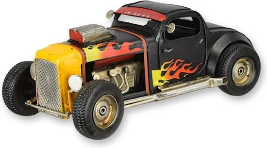 MadDeco Amerikaanse hotrod metaal zwart vlammen decoratief beeld 32 cm
