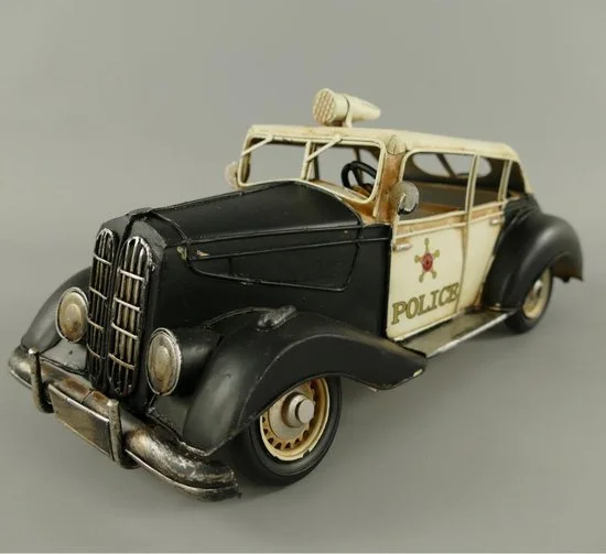 Blikken Amerikaanse politieauto jaren 30-50 — MadDeco zwart-wit 33 cm
