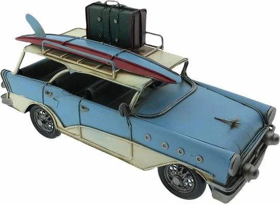 Blikken Amerikaanse stationwagen jaren 50 — MadDeco blauw 32 cm