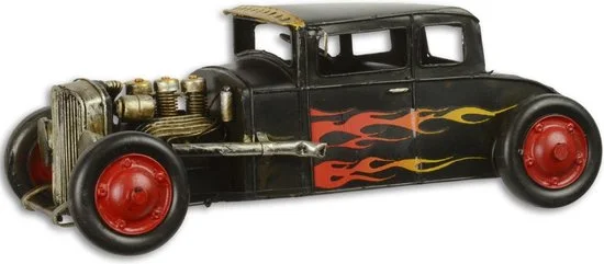 Hot rod blikken model zwart met vlammen MadDeco 32 cm