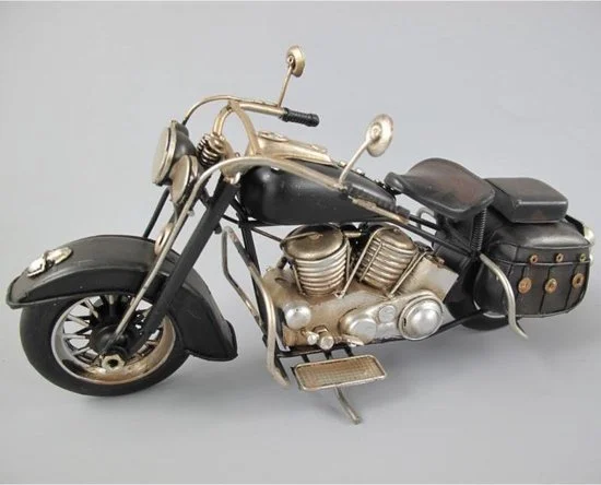 Blikken vintage chopper motor zwart-goud miniatuur 28 cm