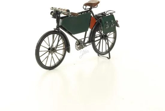 Blikken vintage elektrische fiets decoratiemodel groen MadDeco 31 cm