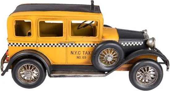 Blikken Yellow Cab NYC taxi jaren 30 — MadDeco geel-zwart 32 cm