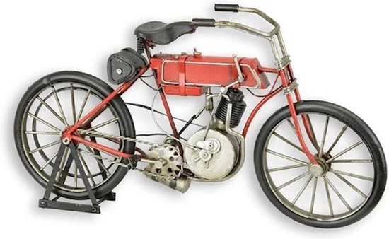 MadDeco vintage gemotoriseerde fiets metalen beeld rood 31 cm