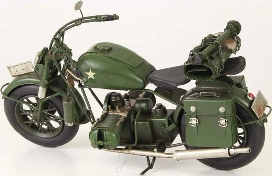 Metalen Harley Davidson WOII legermotor model decoratief MadDeco 37 cm