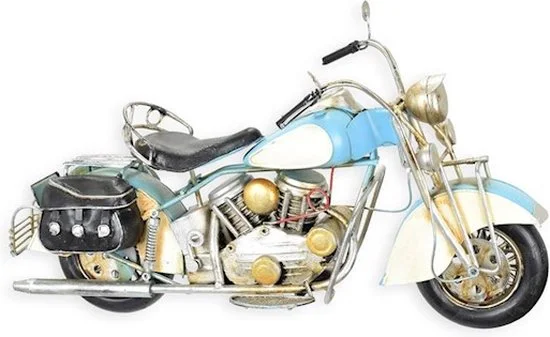 MadDeco Indian motor blikken decoratiemodel blauw gerecycled metaal 39 cm