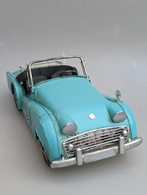 Klassieke Britse cabriolet sportwagen miniatuur metaal mintgroen 33 cm